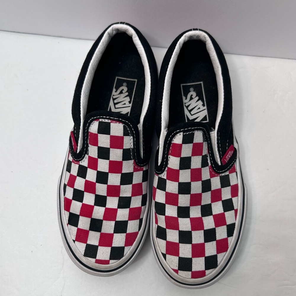Vans Slip On Girl’s Kids Shoes CheckeredBoard Red Black White Size 13